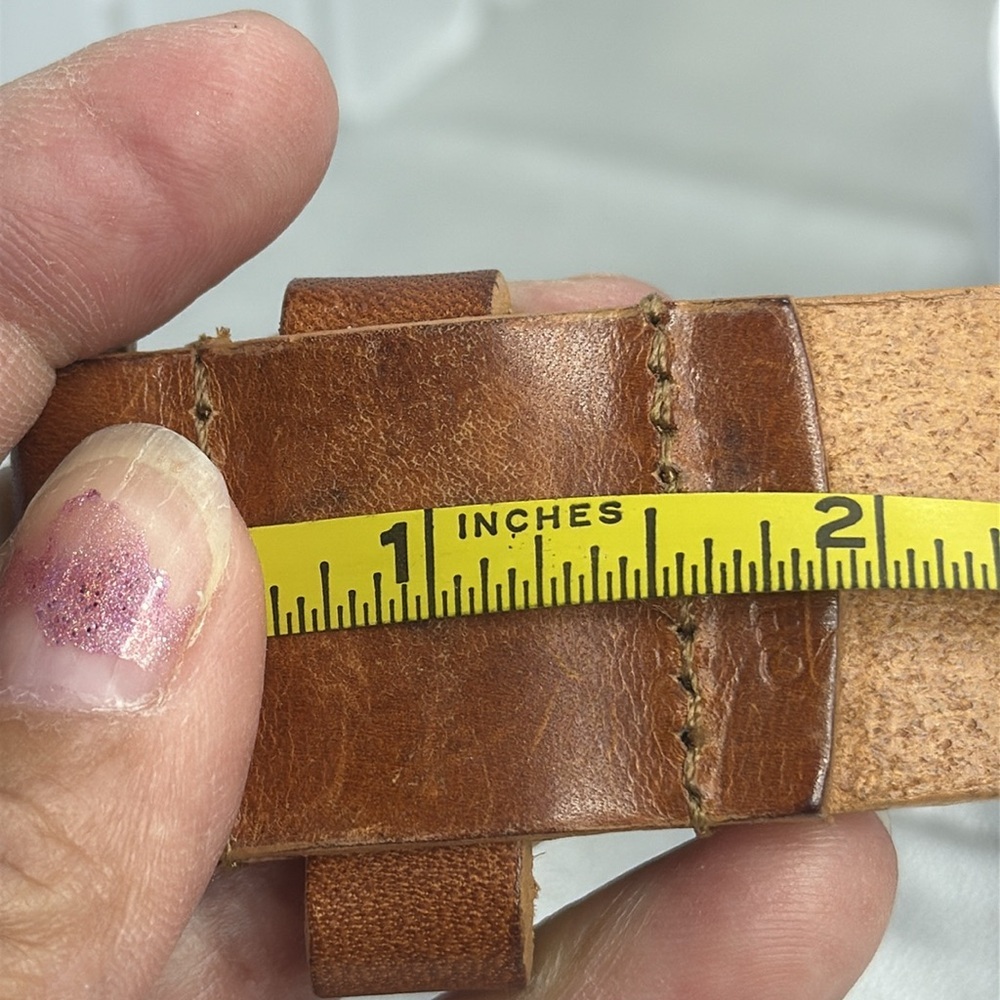 (H)Talbots women's vintage tan Italian leather belt with silver buckle and metal - Picture 10 of 13